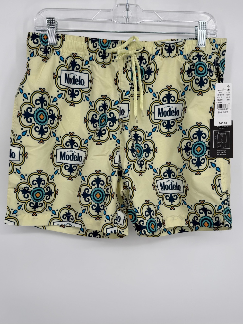 PacSun Yellow Modelo Tile-Print Swim Trunks
